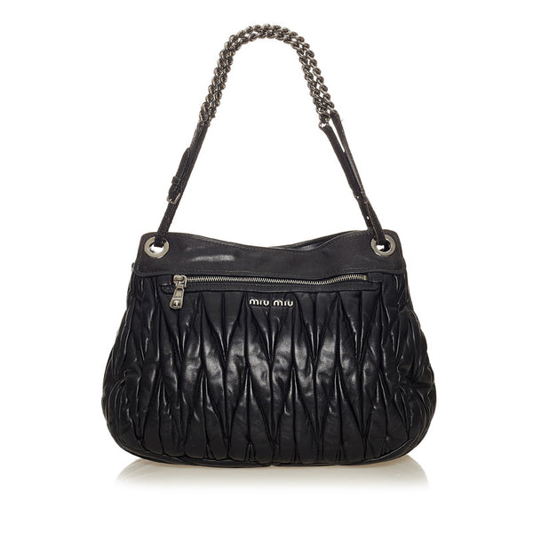 ミュウミュウ ホーボー ブラック レザー チェーン ショルダーバッグ レディース MIUMIU 【中古】