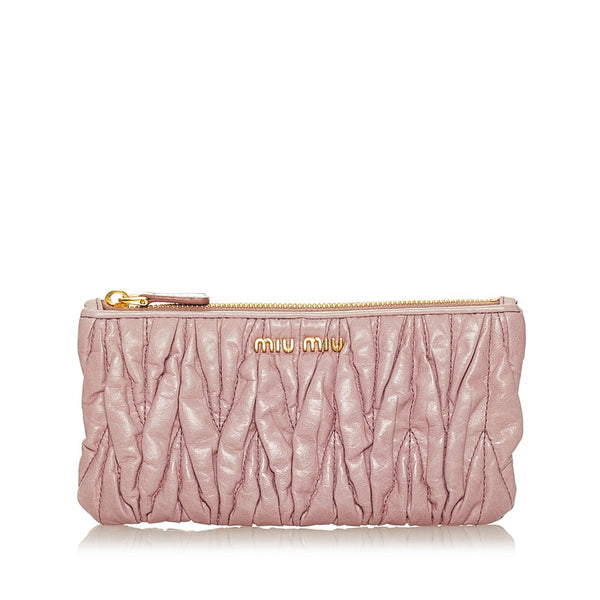 ミュウミュウ マテラッセ ポーチ ピンク レザー レディース MIUMIU 【中古】