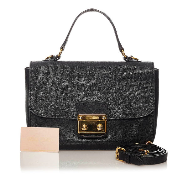 ミュウミュウ マドラス RN0726 ブラック レザー ハンドバッグ ショルダーバッグ 2WAY レディース MIUMIU 【中古】