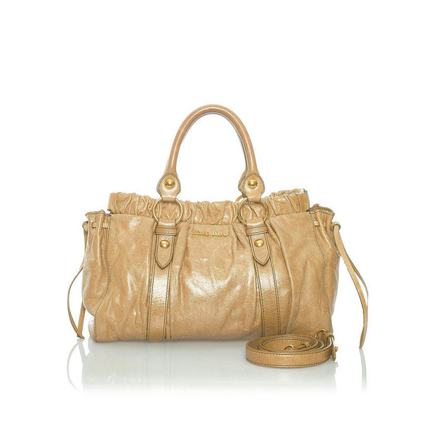 ミュウミュウ ハンドバッグ ショルダーバッグ 2WAY  ベージュ レザー レディース MIUMIU 【中古】
