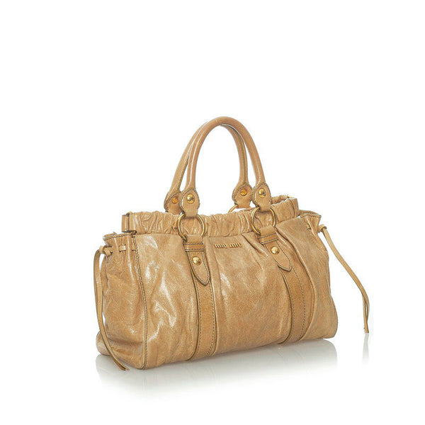 ミュウミュウ ハンドバッグ ショルダーバッグ 2WAY  ベージュ レザー レディース MIUMIU 【中古】