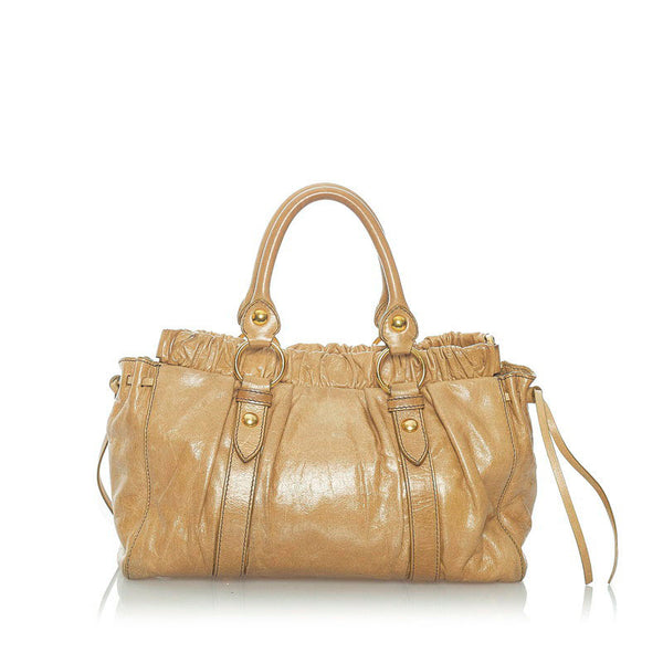 ミュウミュウ ハンドバッグ ショルダーバッグ 2WAY  ベージュ レザー レディース MIUMIU 【中古】