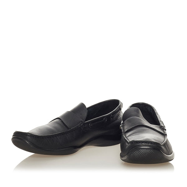 プラダスポーツ モカシン ローファー ブラック レザー メンズ PRADA SPORTS 【中古】