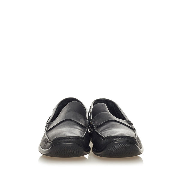プラダスポーツ モカシン ローファー ブラック レザー メンズ PRADA SPORTS 【中古】