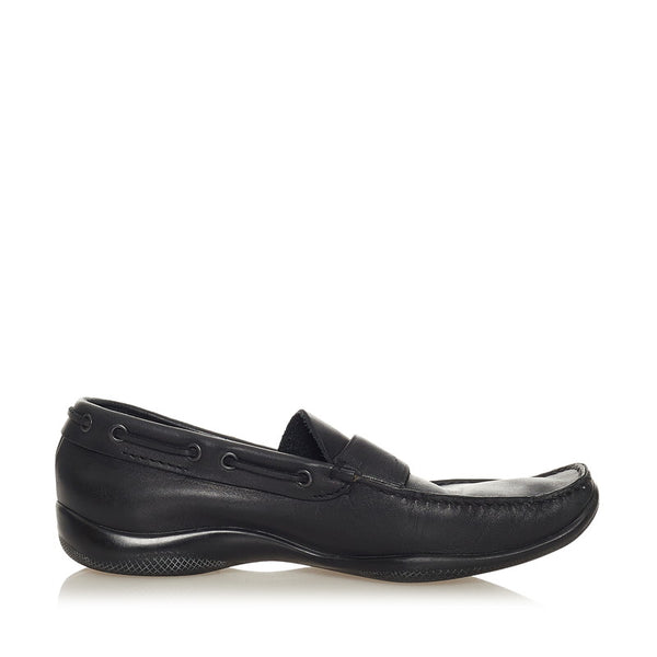 プラダスポーツ モカシン ローファー ブラック レザー メンズ PRADA SPORTS 【中古】