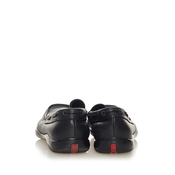 プラダスポーツ モカシン ローファー ブラック レザー メンズ PRADA SPORTS 【中古】