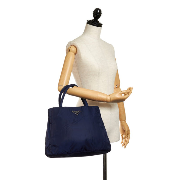 プラダ ポコノ ネイビー ナイロン ハンドバッグ レディース PRADA 【中古】