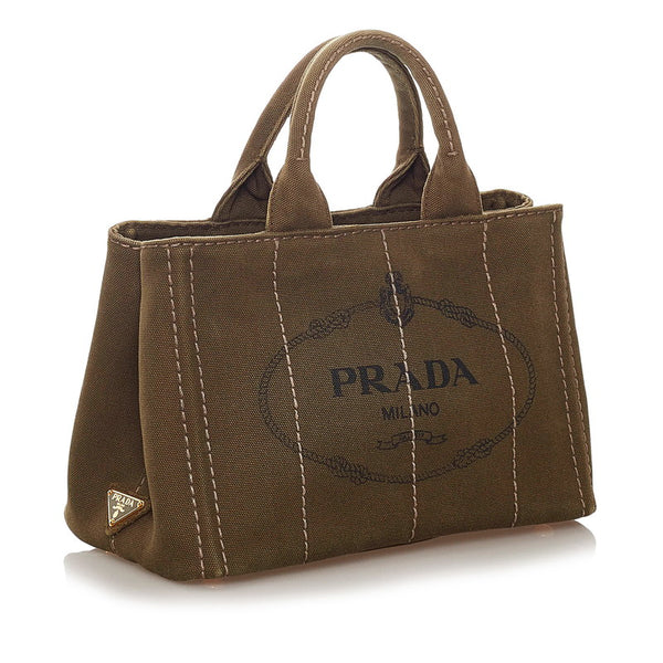 プラダ カナパ カーキ キャンバス ハンドバッグ レディース PRADA 【中古】