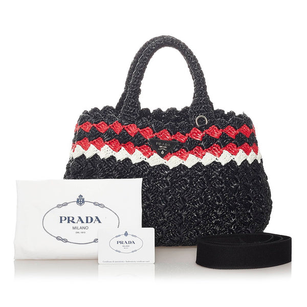 プラダ カナパ 1BG889 ブラック レッド ホワイト ラフィア ハンドバッグ ショルダーバッグ 2WAY  レディース PRADA 【中古】