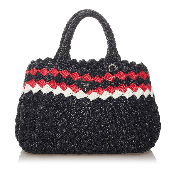 プラダ カナパ 1BG889 ブラック レッド ホワイト ラフィア ハンドバッグ ショルダーバッグ 2WAY  レディース PRADA 【中古】