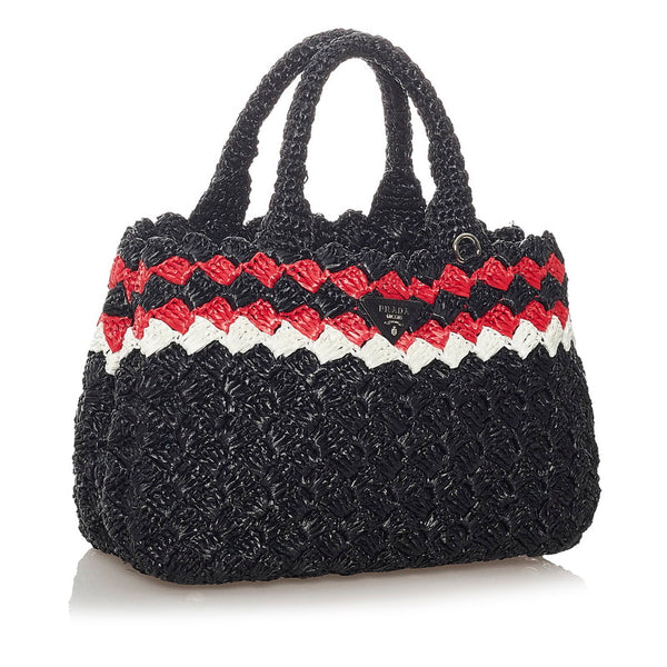 プラダ カナパ 1BG889 ブラック レッド ホワイト ラフィア ハンドバッグ ショルダーバッグ 2WAY  レディース PRADA 【中古】