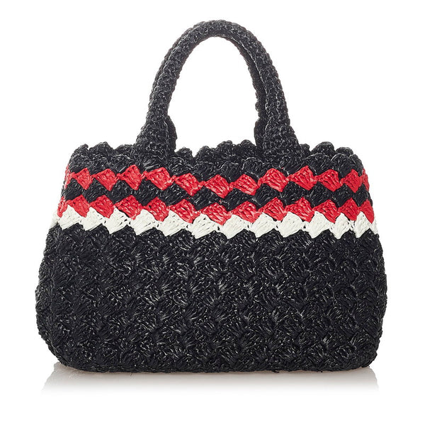 プラダ カナパ 1BG889 ブラック レッド ホワイト ラフィア ハンドバッグ ショルダーバッグ 2WAY  レディース PRADA 【中古】