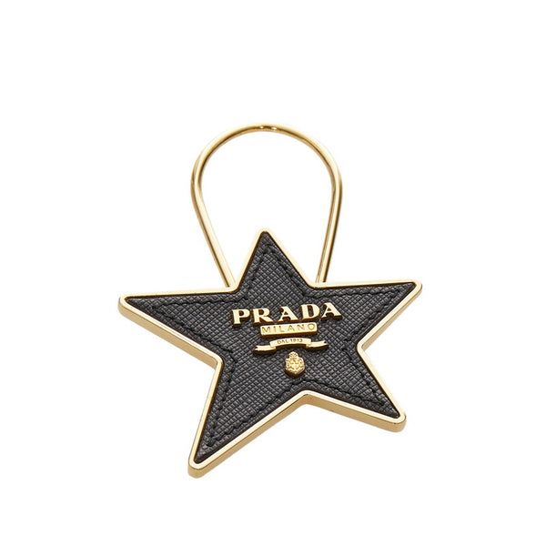 プラダ ブラック ゴールド レザー メッキ スター 星 チャーム レディース PRADA 【中古】