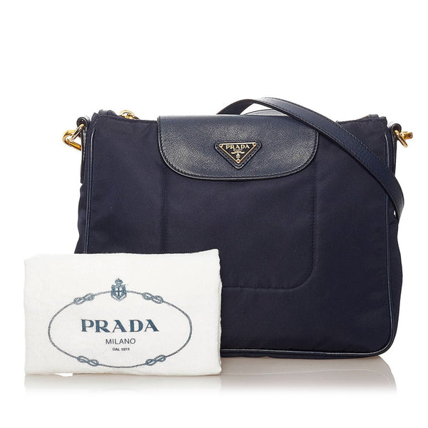プラダ 斜め掛け ショルダーバッグ ネイビー ナイロン レディース PRADA 【中古】
