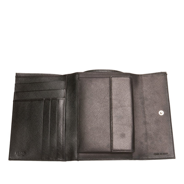 プラダ M510 ブラック ナイロン レザー 三つ折り財布 レディース PRADA 【中古】