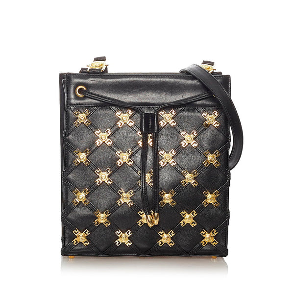 ヴェルサーチェ ブラック レザー ショルダーバッグ レディース VERSACE 【中古】