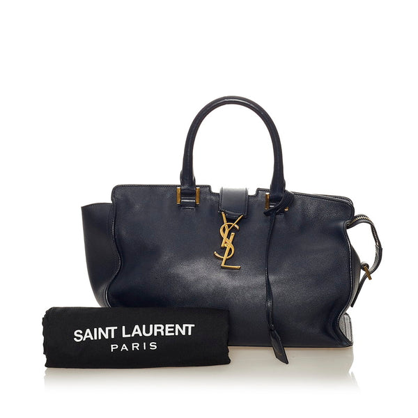サンローラン ネイビー レザー ハンドバッグ レディース SAINT LAURENT 【中古】