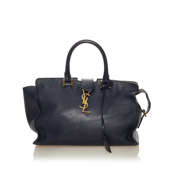 サンローラン ネイビー レザー ハンドバッグ レディース SAINT LAURENT 【中古】