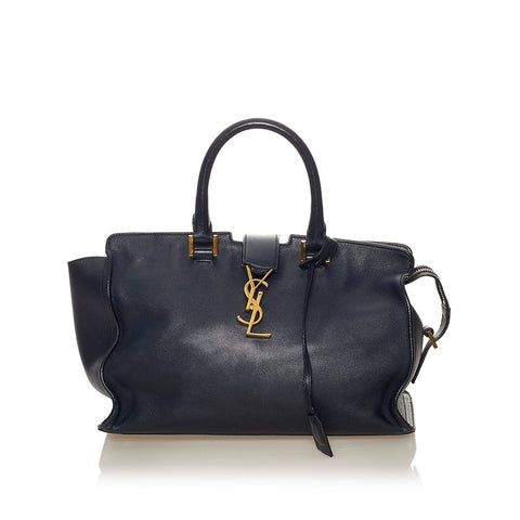 サンローラン ネイビー レザー ハンドバッグ レディース SAINT LAURENT 【中古】