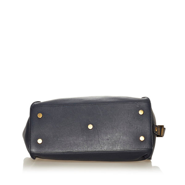 サンローラン ネイビー レザー ハンドバッグ レディース SAINT LAURENT 【中古】