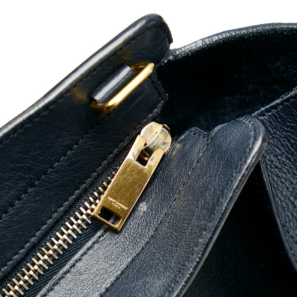 サンローラン ネイビー レザー ハンドバッグ レディース SAINT LAURENT 【中古】