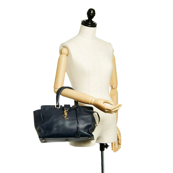 サンローラン ネイビー レザー ハンドバッグ レディース SAINT LAURENT 【中古】