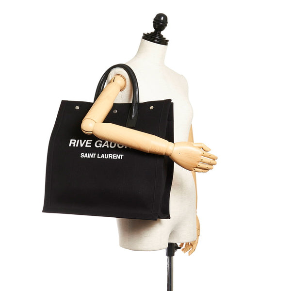 サンローラン リヴゴーシュ ブラック キャンバス レザー トートバッグ メンズ SAINT LAURENT 【中古】