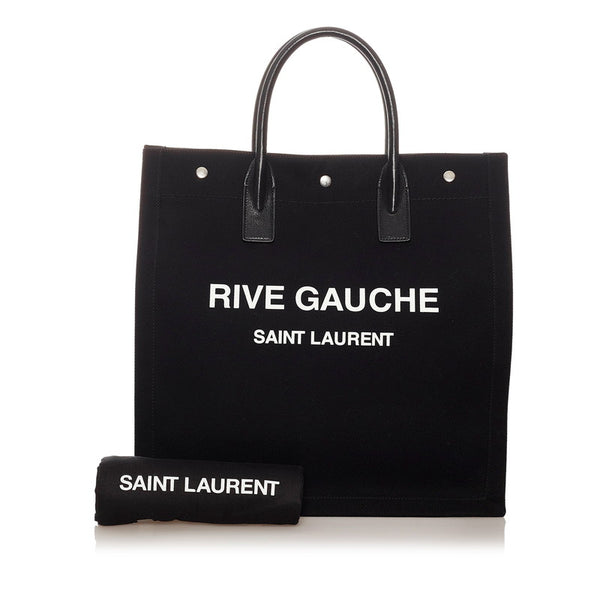 サンローラン リヴゴーシュ ブラック キャンバス レザー トートバッグ メンズ SAINT LAURENT 【中古】