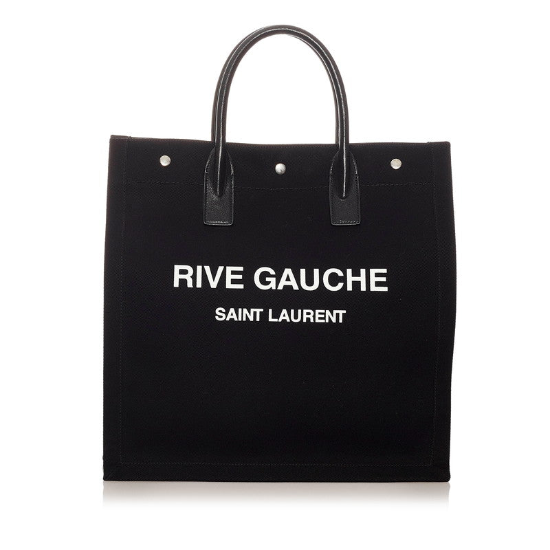 サンローラン リヴゴーシュ ブラック キャンバス レザー トートバッグ メンズ SAINT LAURENT 【中古】