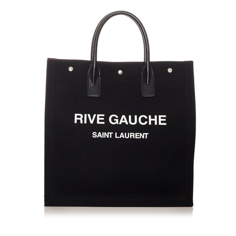サンローラン リヴゴーシュ ブラック キャンバス レザー トートバッグ メンズ SAINT LAURENT 【中古】