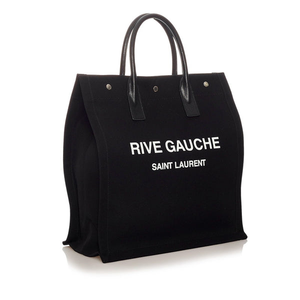 サンローラン リヴゴーシュ ブラック キャンバス レザー トートバッグ メンズ SAINT LAURENT 【中古】