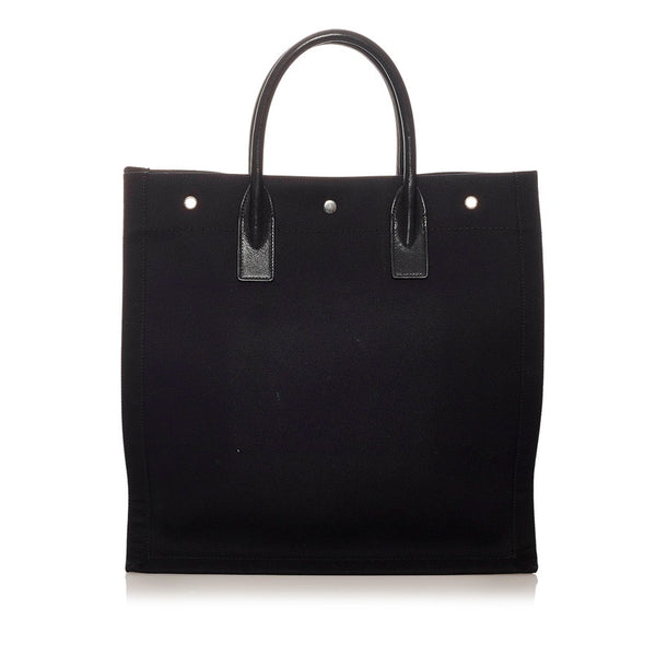 サンローラン リヴゴーシュ ブラック キャンバス レザー トートバッグ メンズ SAINT LAURENT 【中古】