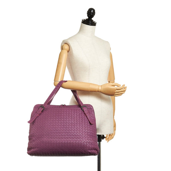 ボッテガヴェネタ イントレチャート ハンドバッグ パープル レザー レディース BOTTEGAVENETA 【中古】