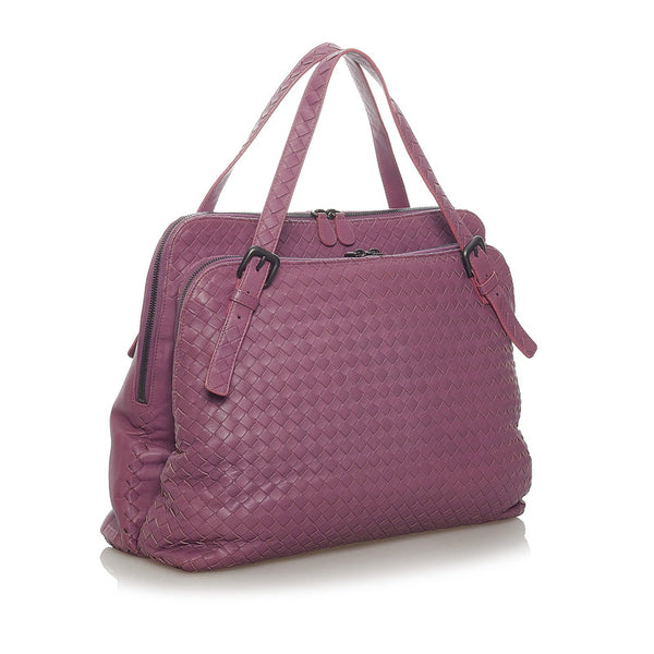ボッテガヴェネタ イントレチャート ハンドバッグ パープル レザー レディース BOTTEGAVENETA 【中古】
