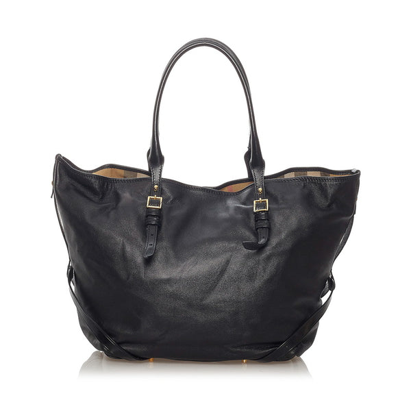 バーバリー トートバッグ ブラック レザー レディース BURBERRY 【中古】