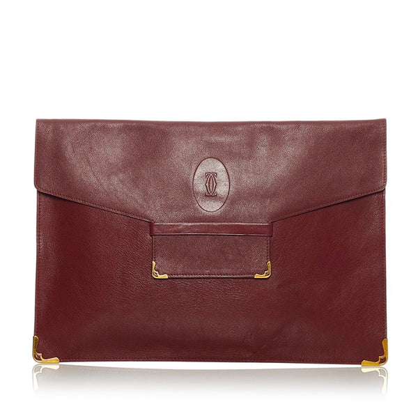 カルティエ ワインレッド レザー クラッチバッグ レディース CARTIER 【中古】