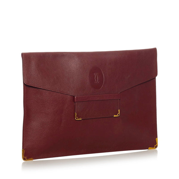 カルティエ ワインレッド レザー クラッチバッグ レディース CARTIER 【中古】