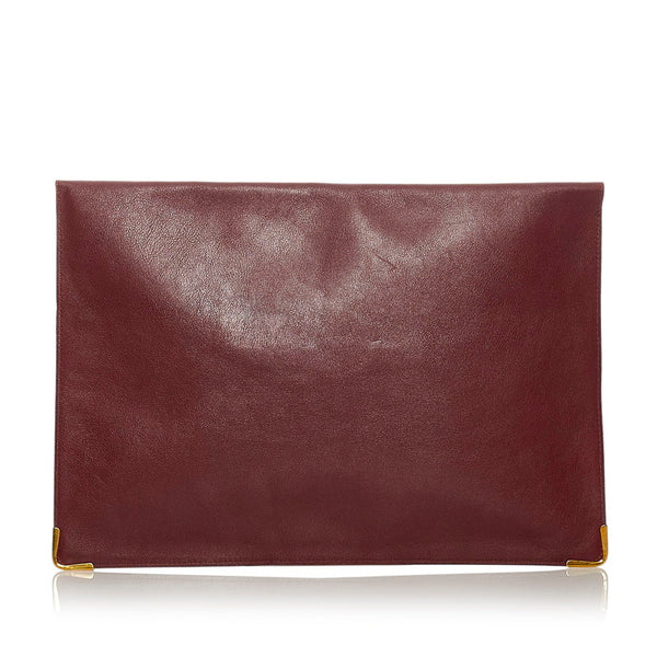 カルティエ ワインレッド レザー クラッチバッグ レディース CARTIER 【中古】