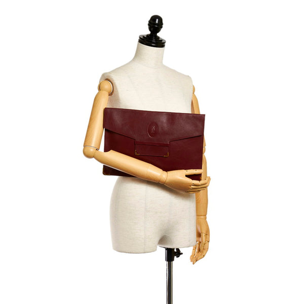 カルティエ ワインレッド レザー クラッチバッグ レディース CARTIER 【中古】