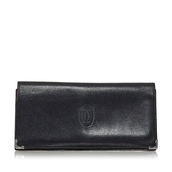 カルティエ 札入れ ブラック ボルドー レザー メンズ CARTIER 【中古】