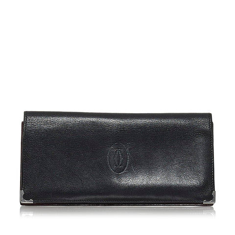 カルティエ 札入れ ブラック ボルドー レザー メンズ CARTIER 【中古】