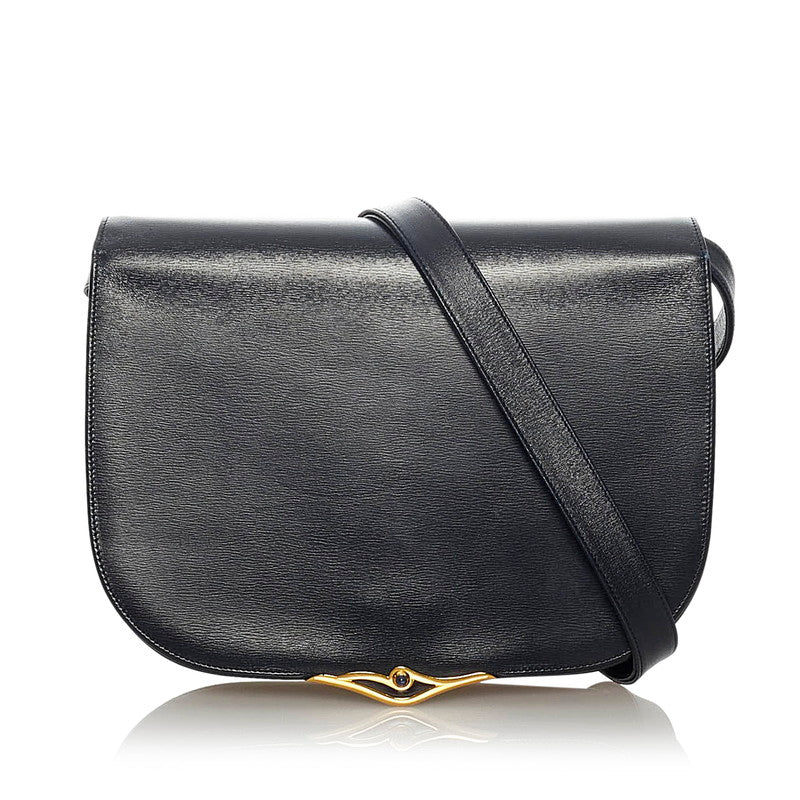 カルティエ サファイアライン ブラック レザー 斜めがけ ショルダー レディース CARTIER 【中古】