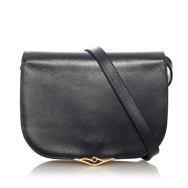 カルティエ サファイアライン ブラック レザー 斜めがけ ショルダー レディース CARTIER 【中古】