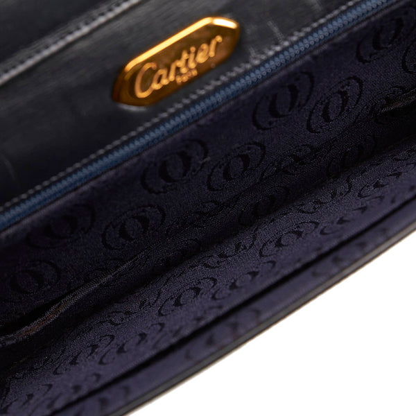カルティエ サファイアライン ブラック レザー 斜めがけ ショルダー レディース CARTIER 【中古】