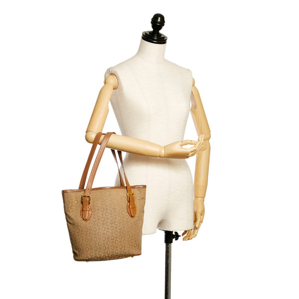 セリーヌ Cマカダム ベージュ ブラウン キャンバス レザー トートバッグ レディース CELINE 【中古】