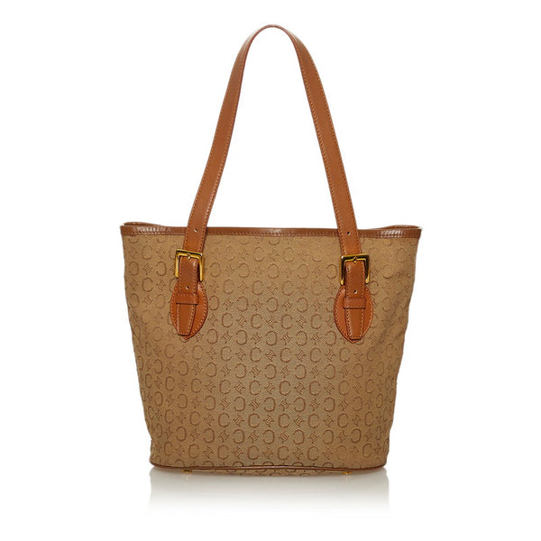 セリーヌ Cマカダム ベージュ ブラウン キャンバス レザー トートバッグ レディース CELINE 【中古】