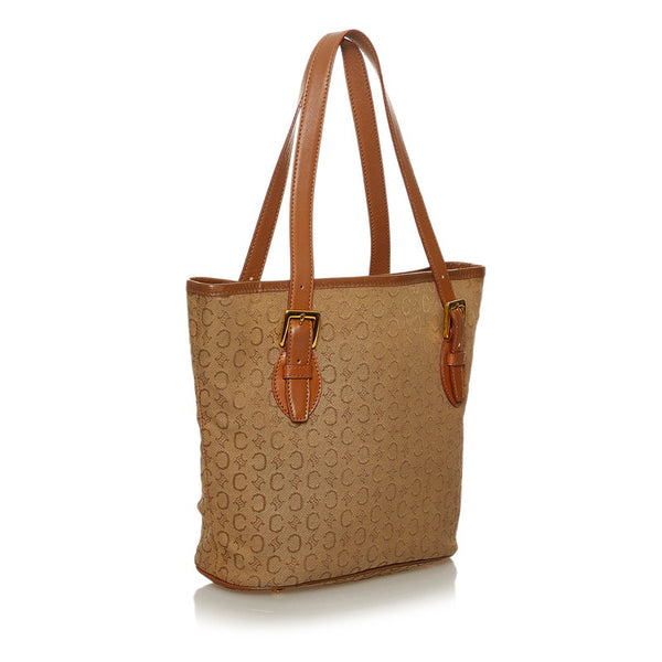 セリーヌ Cマカダム ベージュ ブラウン キャンバス レザー トートバッグ レディース CELINE 【中古】