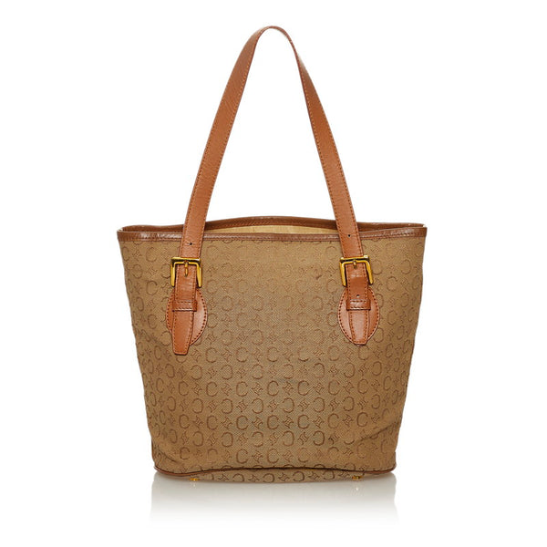 セリーヌ Cマカダム ベージュ ブラウン キャンバス レザー トートバッグ レディース CELINE 【中古】