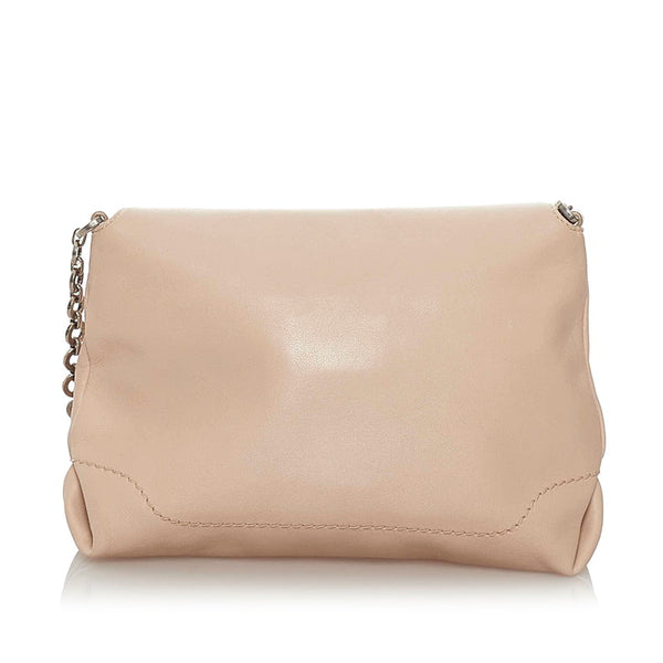 サルヴァトーレフェラガモ ガンチーニ AB-21 D659 ピンクベージュ レザー 斜め掛け チェーン ショルダーバッグ レディース Salvatore Ferragamo 【中古】