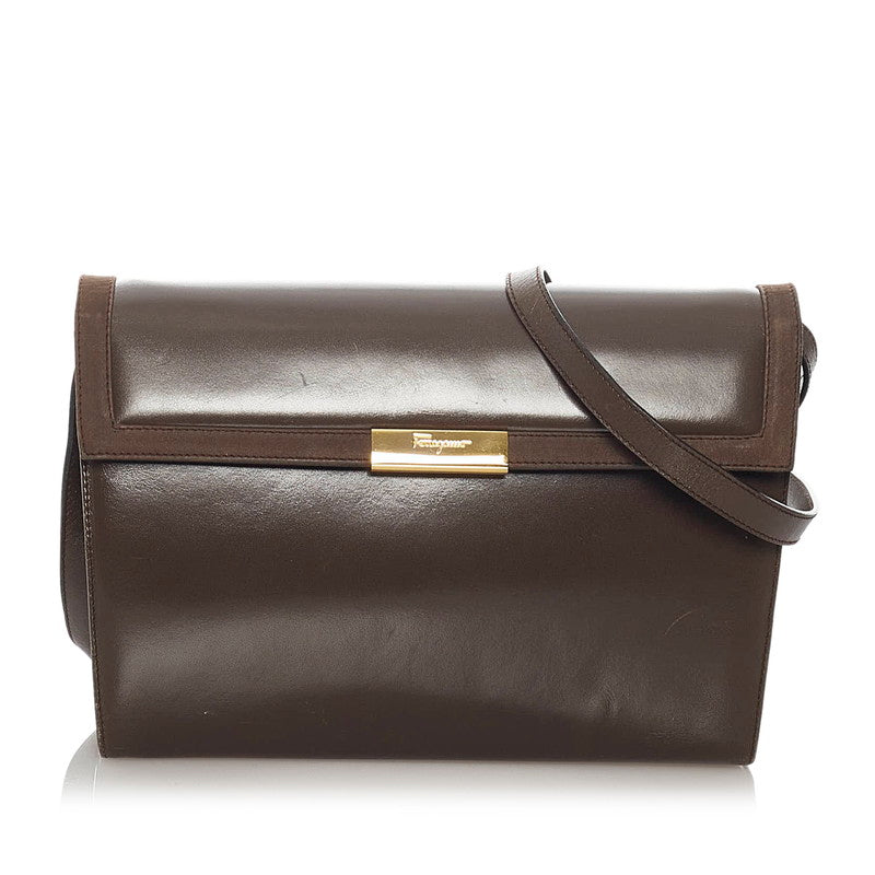 サルヴァトーレフェラガモ BA21 2597 ブラウン レザー ショルダーバッグ レディース Salvatore Ferragamo 【中古】